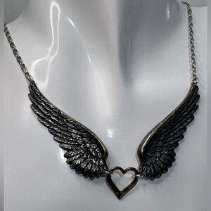 Silver tone Angel Winged Heart Necklace